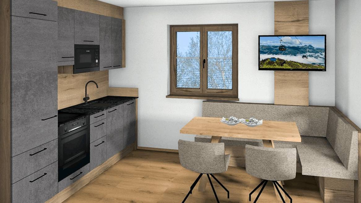 Visualisierung der Wohnküche in Tobhart Living Flat one