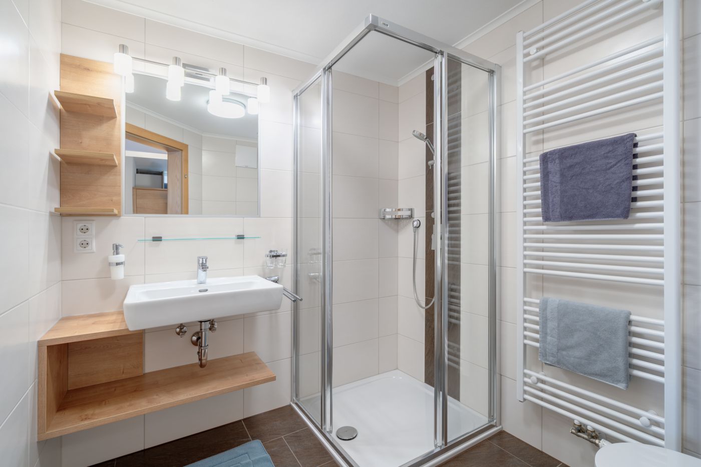 Badezimmer mit Dusche in der Ferienwohnung Drei Waller