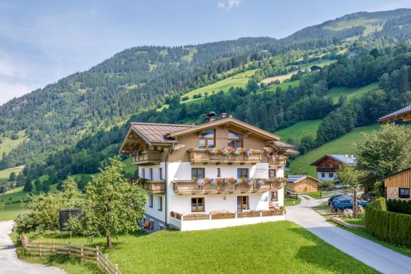 Bauernhaus des Tobhartbauers vor grüner Berglandschaft in Dorfgastein