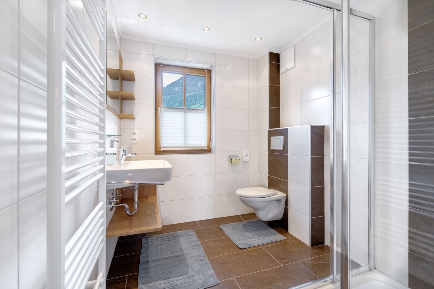 Badezimmer mit Dusche in der Ferienwohnung Schuhflicker